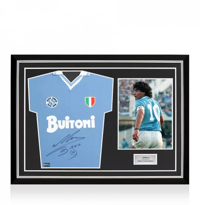 Diego Maradona Front Signed SSC Napoli 1987-88 Home Shirt In Hero Frame: Option 1