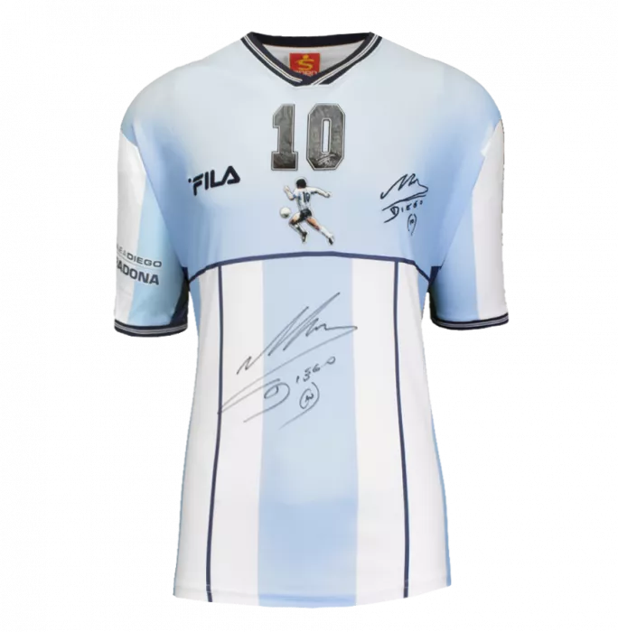 Diego Maradona Front Signed Testimonial Shirt In Hero Frame: Homenaje A Diego