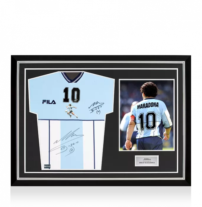 Diego Maradona Front Signed Testimonial Shirt In Hero Frame: Homenaje A Diego