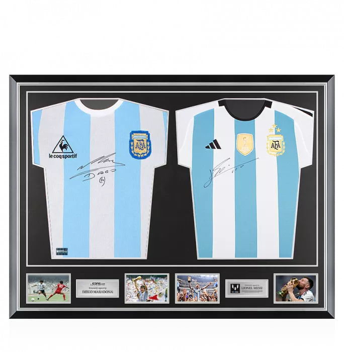 Diego Maradona & Lionel Messi Signed Argentina Shirts In Classic Dual Frame