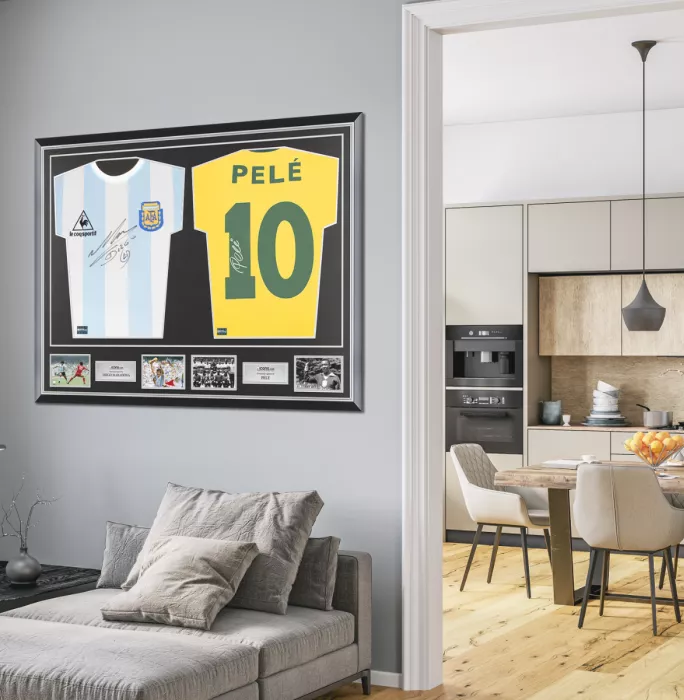 Diego Maradona Signed Argentina & Pele Signed Brazil Shirts In Classic Dual Frame