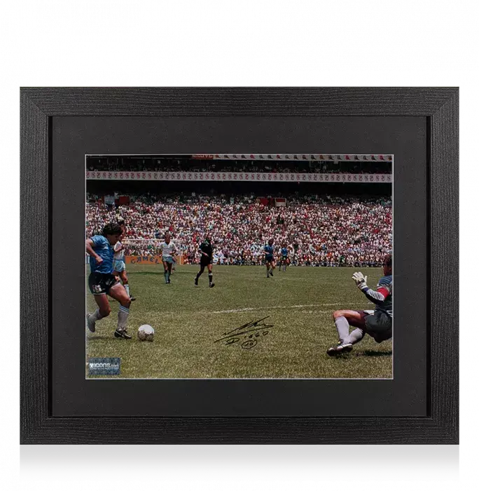 Diego Maradona Signed Argentina Photo In Black Wooden Frame: Iconic 1986 Goal Vs England