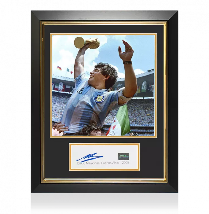 Diego Maradona Signed Card And Argentina Photo Frame: 1986 FIFA World Cup Winner
