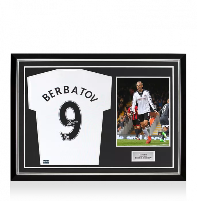 Dimitar Berbatov Back Signed Fulham 2019-20 Home Shirt In Hero Frame: Option 1