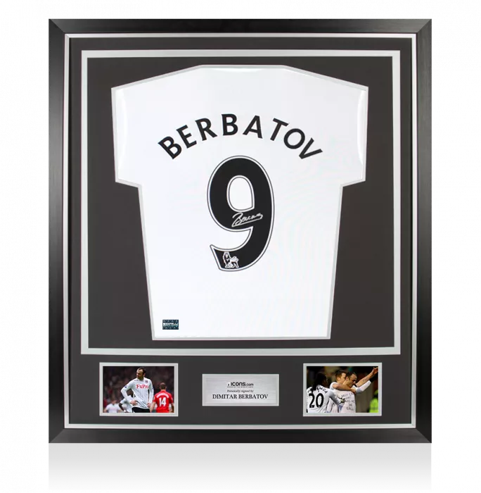 Dimitar Berbatov Back Signed Fulham 2019-20 Home Shirt In Classic Frame