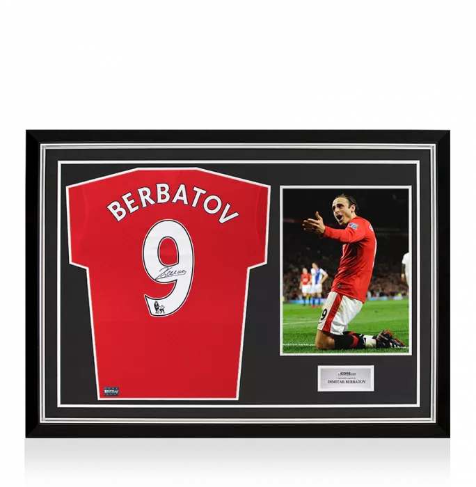 Dimitar Berbatov Back Signed Manchester United 2009-10 Home Shirt In Hero Frame: Option 1