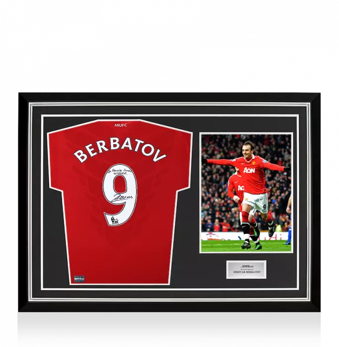 Dimitar Berbatov Back Signed Manchester United 2010-11 Home Shirt: 2x Premier League Winner Inscription In Hero Frame: Option 1