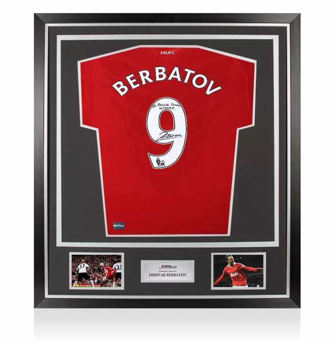 Dimitar Berbatov Back Signed Manchester United 2010-11 Home Shirt: 2x Premier League Winner Inscription In Classic Frame