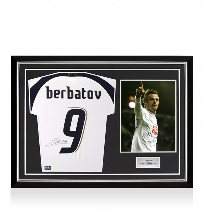 Dimitar Berbatov Back Signed Tottenham Hotspur 2006-07 Home Shirt In Hero Frame: Option 1