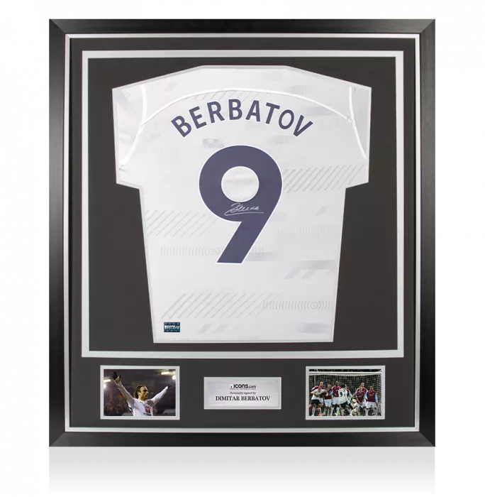 Dimitar Berbatov Back Signed Tottenham Hotspur 2023-24 Home Shirt with Fan Style Number In Classic Frame