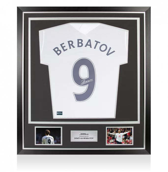Dimitar Berbatov Back Signed Tottenham Hotspur 2021-22 Home Shirt In Classic Frame