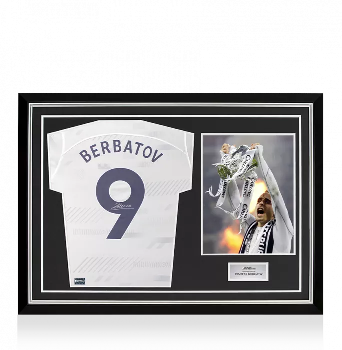 Dimitar Berbatov Back Signed Tottenham Hotspur 2023-24 Home Shirt with Fan Style Number In Hero Frame: Option 1