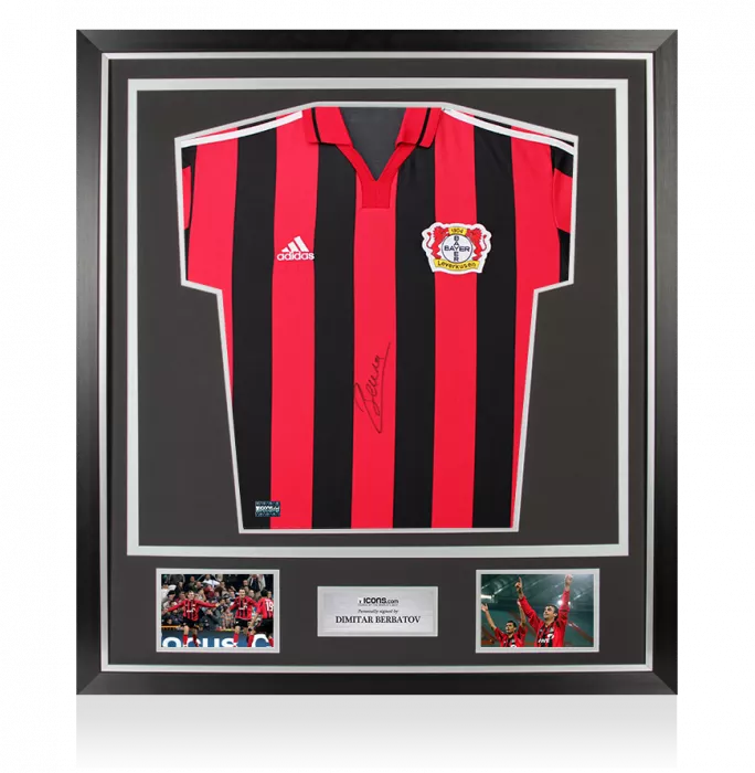 Dimitar Berbatov Front Signed Bayer 04 Leverkusen 2000-01 Home Shirt In Classic Frame
