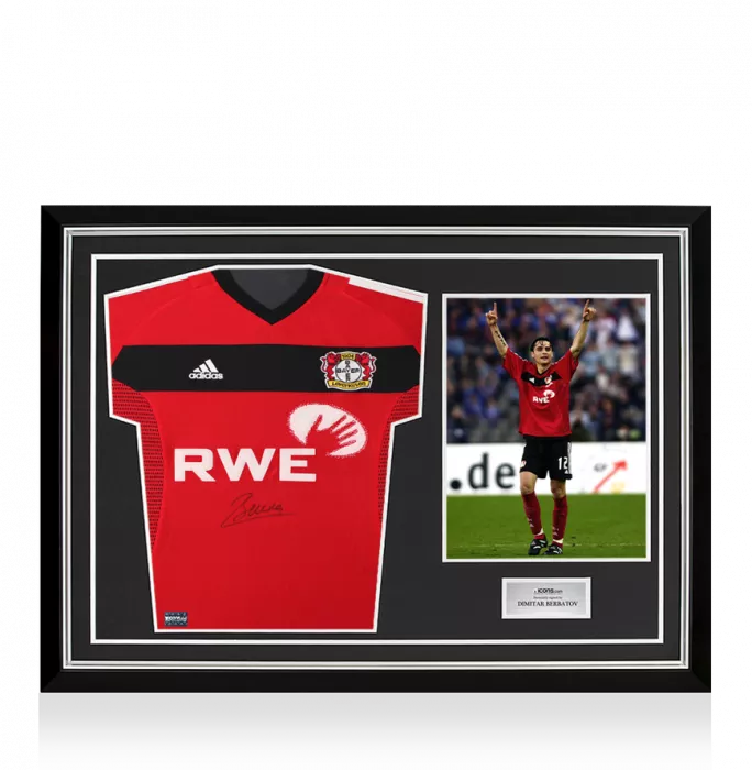 Dimitar Berbatov Front Signed Bayer 04 Leverkusen 2002-04 Home Shirt In Hero Frame: Option 1