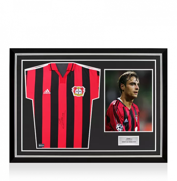 Dimitar Berbatov Front Signed Bayer 04 Leverkusen 2000-01 Home Shirt In Hero Frame: Option 1