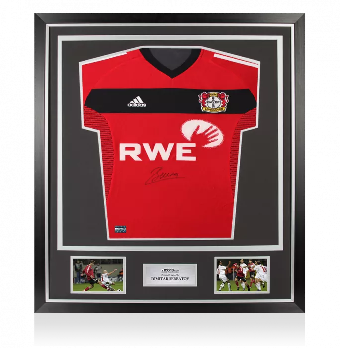 Dimitar Berbatov Front Signed Bayer 04 Leverkusen 2002-04 Home Shirt In Classic Frame
