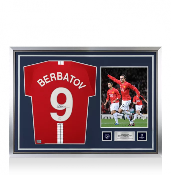 Dimitar Berbatov Official UEFA Champions League Back Signed and Hero Framed Manchester United 2007-09 Home Shirt
