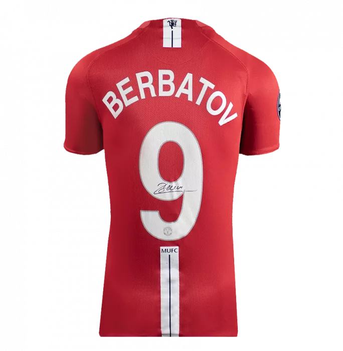 Dimitar Berbatov Official UEFA Champions League Back Signed And Framed Manchester United 2007-09 Home Shirt
