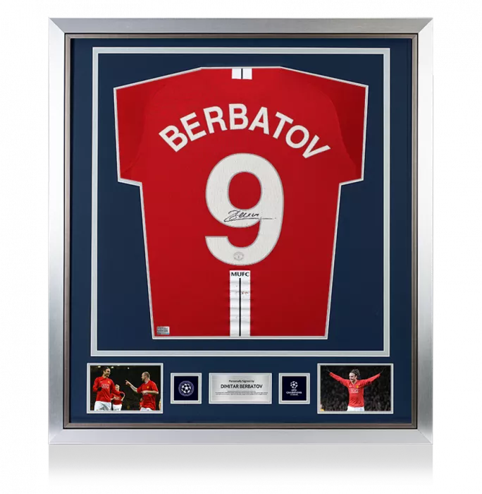 Dimitar Berbatov Official UEFA Champions League Back Signed and Framed Manchester United 2007-09 Home Shirt