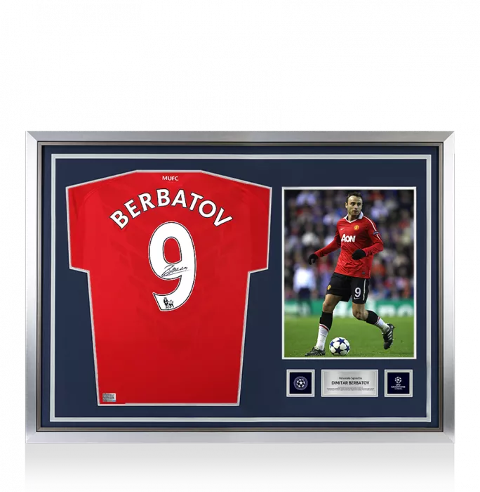 Dimitar Berbatov Official UEFA Champions League Back Signed and Hero Framed Manchester United 2010-11 Home Shirt