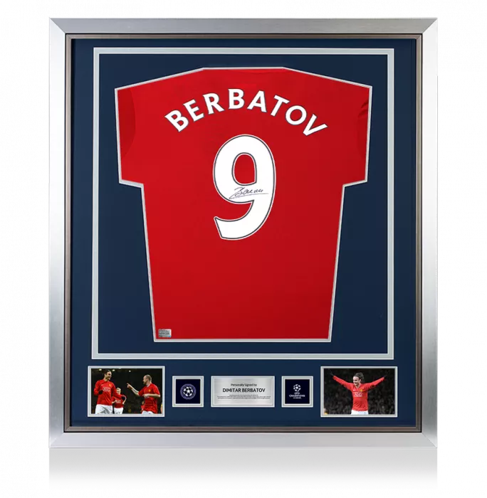 Dimitar Berbatov Official UEFA Champions League Back Signed and Framed Manchester United 2016-17 Home Shirt