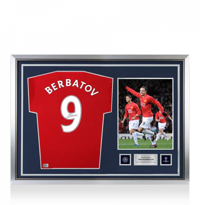 Dimitar Berbatov Official UEFA Champions League Back Signed and Hero Framed Manchester United 2016-17 Home Shirt