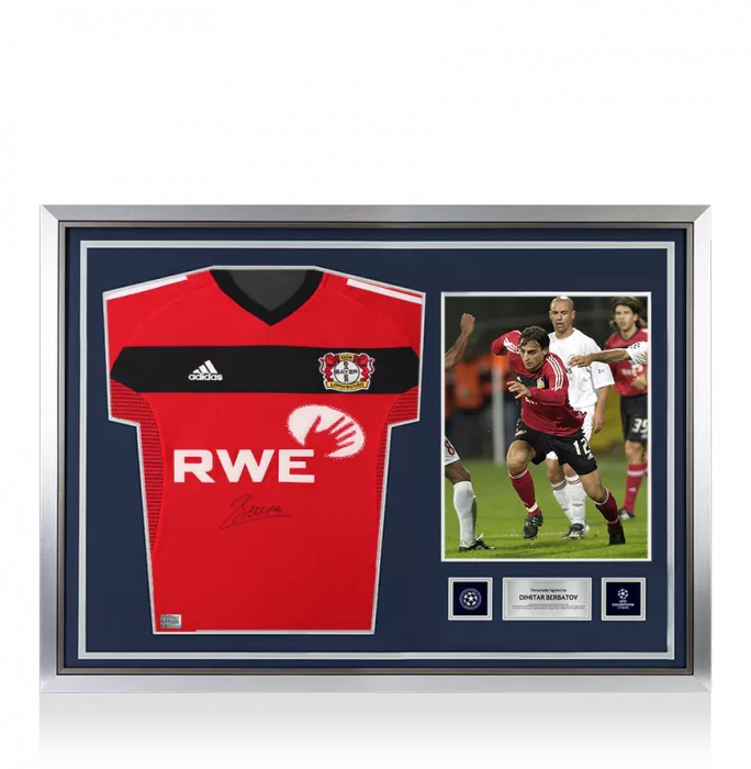 Dimitar Berbatov Official UEFA Champions League Front Signed And Hero Framed Bayer 04 Leverkusen 2002-04 Home Shirt