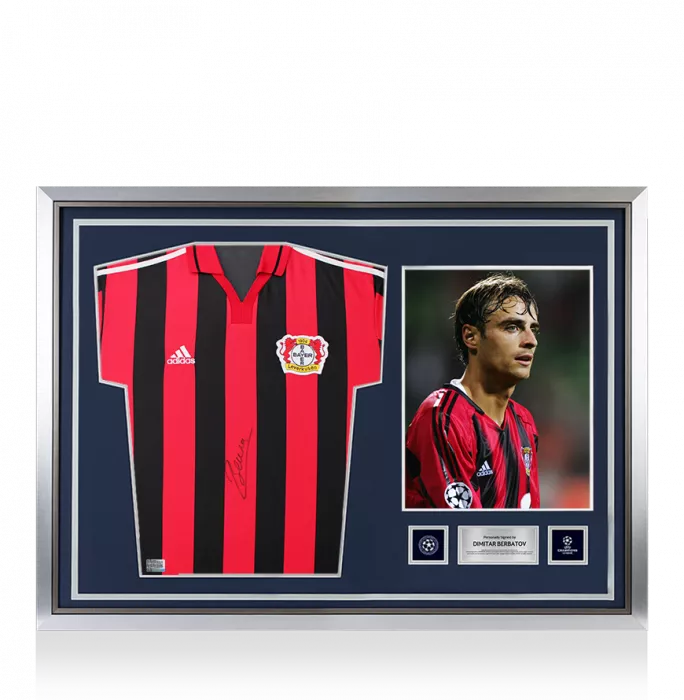 Dimitar Berbatov Official UEFA Champions League Front Signed And Hero Framed Bayer 04 Leverkusen 2000-01 Home Shirt