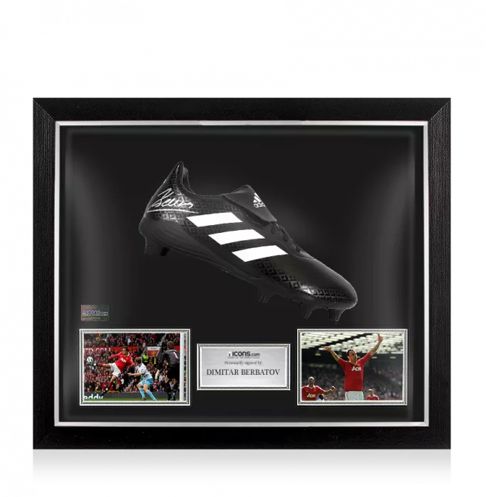 Dimitar Berbatov Signed Black Adidas Boot In Bubble Frame: Manchester United