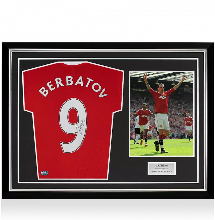 Dimitar Berbatov Signed Manchester United Home Shirt In Hero Frame: Option 1