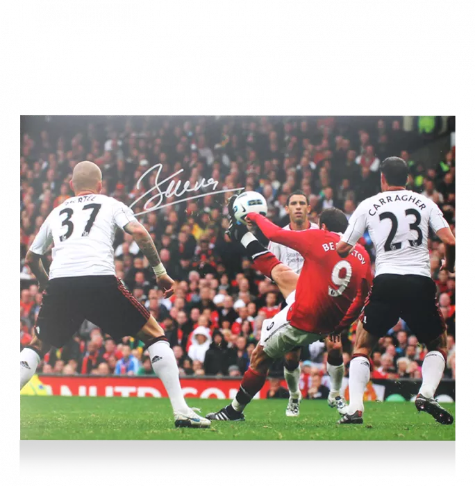Dimitar Berbatov Signed Manchester United Photo In Premium Photo Frame: Overhead Kick V Liverpool - Signed In Silver