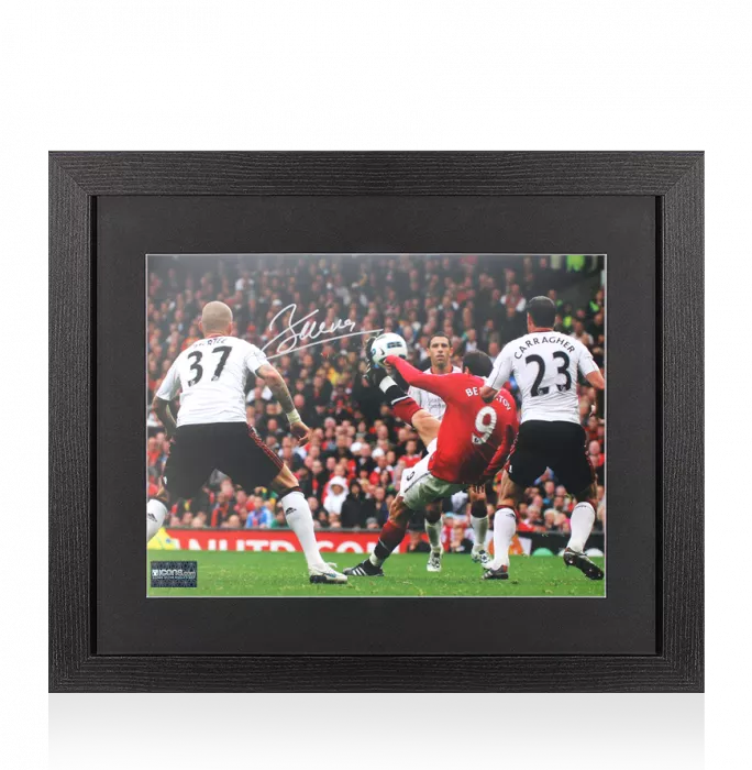 Dimitar Berbatov Signed Manchester United Photo In Black Wooden Frame: Overhead Kick v Liverpool - Signed in Silver