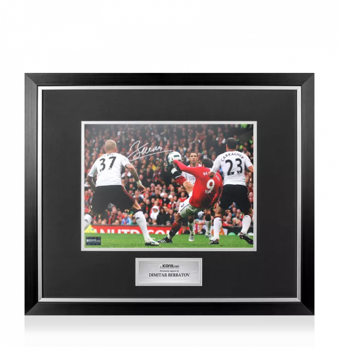 Dimitar Berbatov Signed Manchester United Photo In Premium Photo Frame: Overhead Kick v Liverpool - Signed in Silver