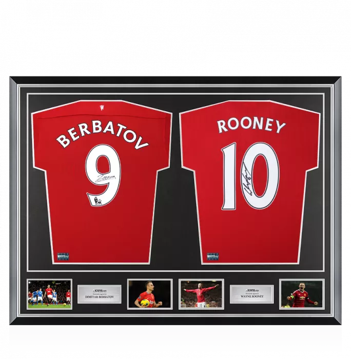 Dimitar Berbatov & Wayne Rooney Signed Manchester United Home Shirts In Classic Dual Frame