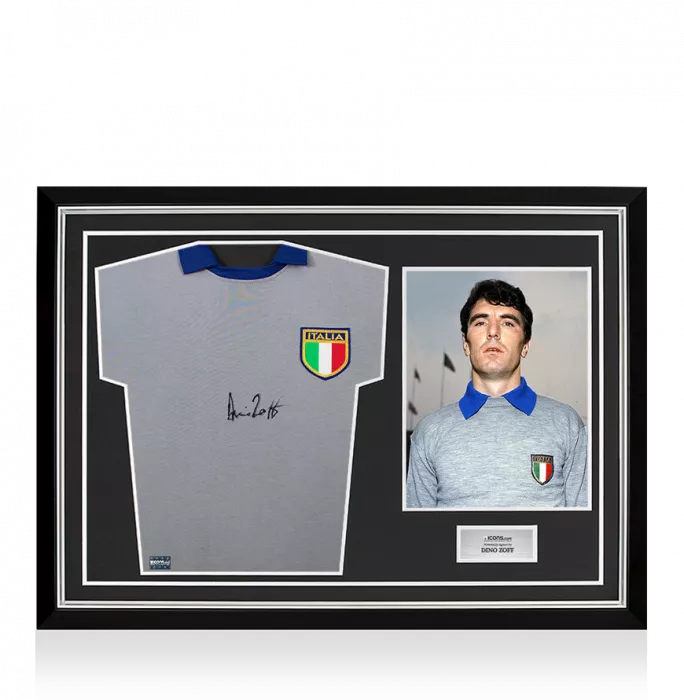 Dino Zoff Front Signed Italy 1982 Home Shirt In Hero Frame: Option 1