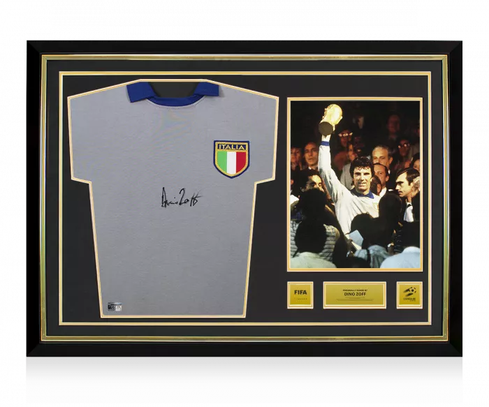 Dino Zoff Official 1982 FIFA World Cup™ Front Signed and Hero Framed Italy 1982 Home Shirt