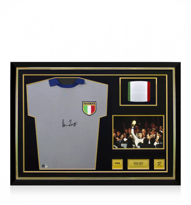 Dino Zoff Official 1982 FIFA World Cup™ Front Signed and Hero Framed Italy 1982 Home Shirt: 1982 FIFA World Cup Winning Captain Edition