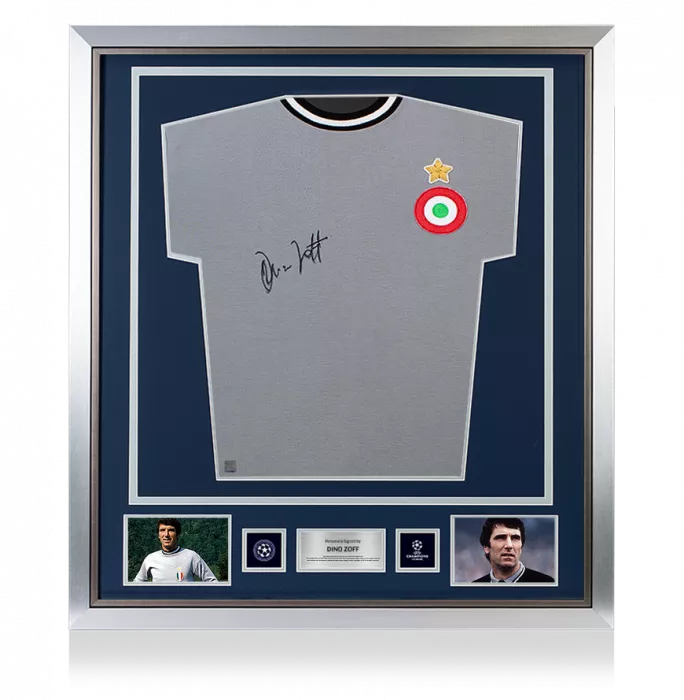 Dino Zoff Official UEFA Champions League Front Signed And Framed Juventus Retro Home Shirt