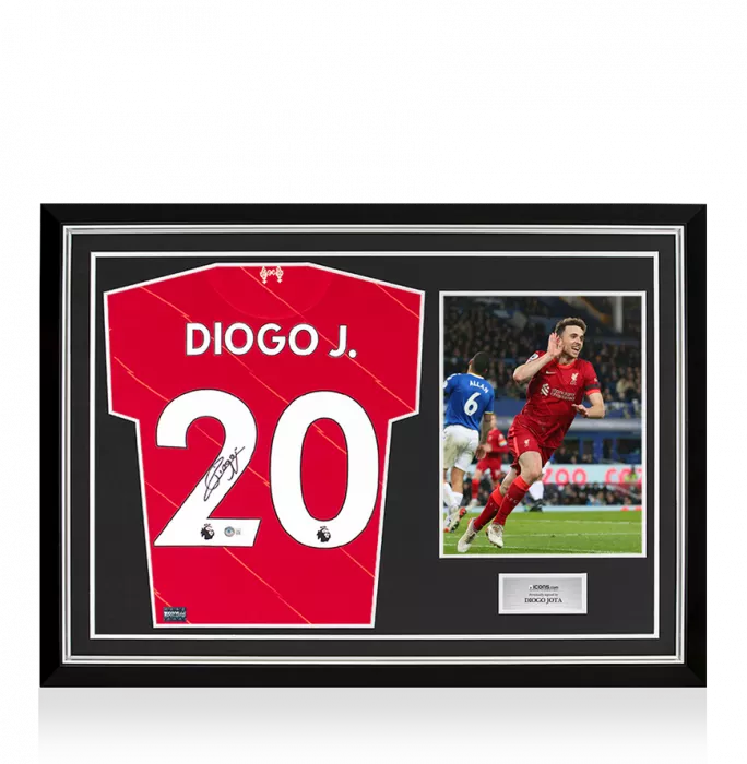 Diogo Jota Back Signed Liverpool FC 2021-22 Home Shirt In Hero Frame: Option 1