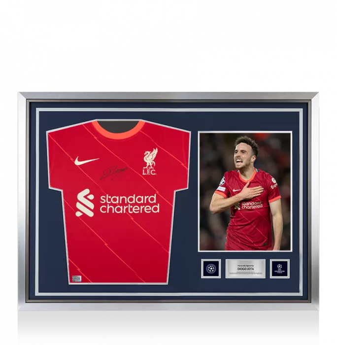 Diogo Jota Official UEFA Champions League Front Signed And Hero Framed Liverpool 2021-22 Home Shirt