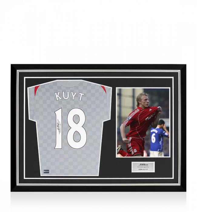 Dirk Kuyt Back Signed Liverpool FC 2008-10 Away Shirt In Hero Frame: Option 1