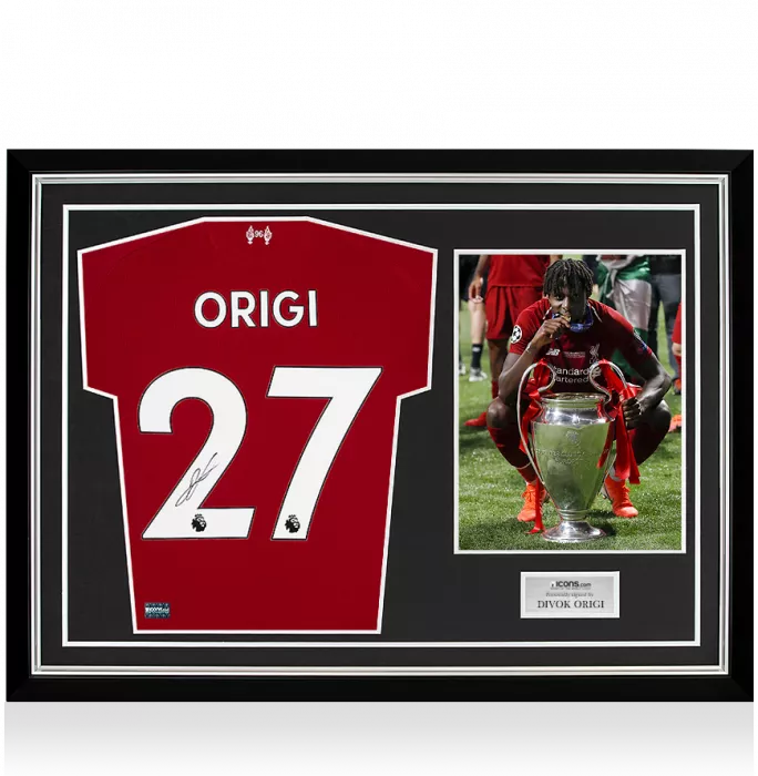Divock Origi Back Signed Liverpool 2018-19 Home Shirt In Hero Frame – Option 3