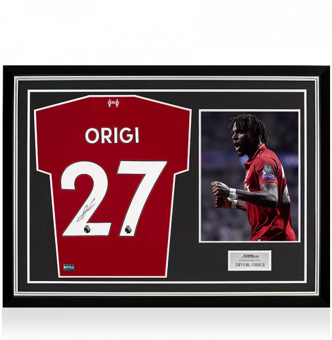 Divock Origi Back Signed Liverpool 2018-19 Home Shirt In Hero Frame – Option 2