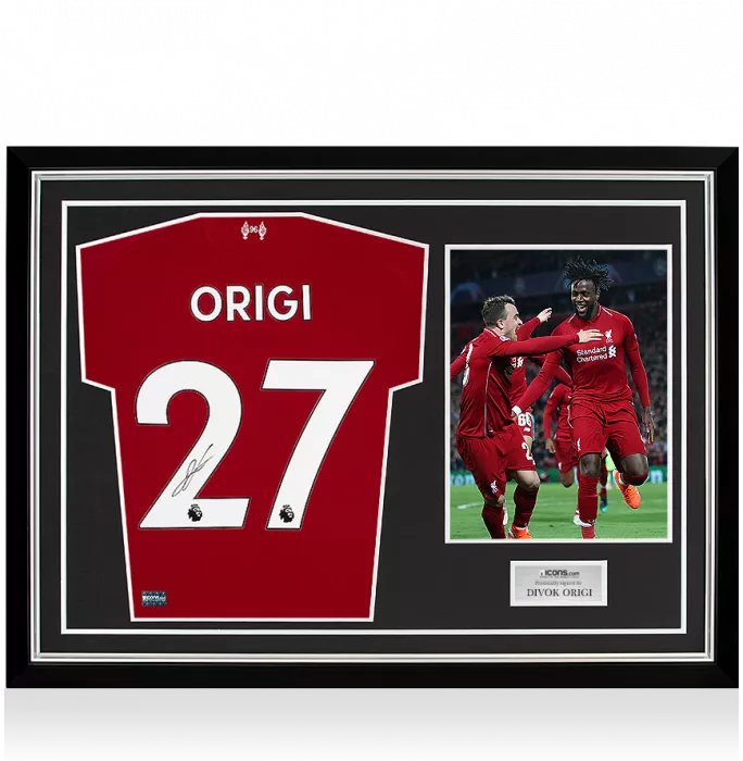 Divock Origi Back Signed Liverpool 2018-19 Home Shirt In Hero Frame – Option 1