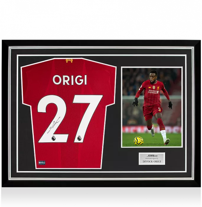 Divock Origi Signed Liverpool 2019-20 Home Shirt In Hero Frame: Option 1