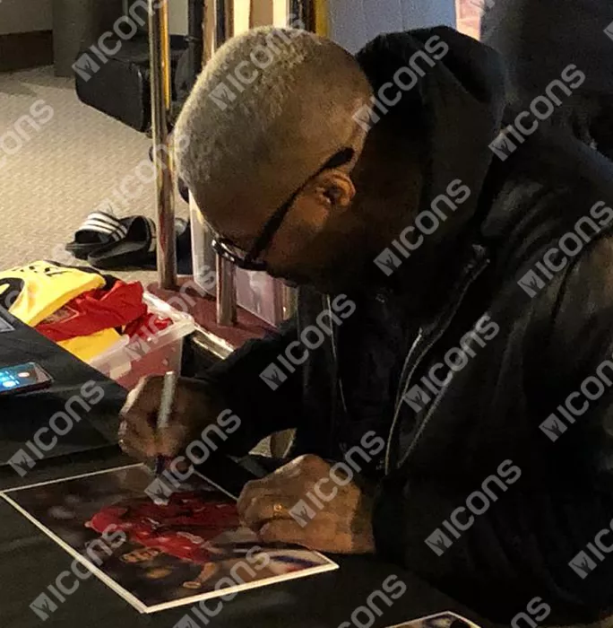 Djibril Cisse Signed Liverpool Photo In Black Wooden Frame: 2005 UEFA Super Cup Goal