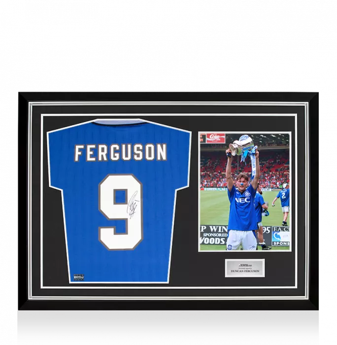 Duncan Ferguson Back Signed Everton 1995 FA Cup Final Shirt In Hero Frame: Option 1