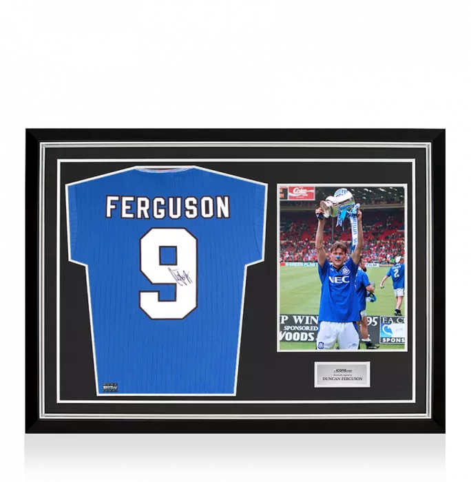 Duncan Ferguson Back Signed Everton Home Shirt: 1995 FA Cup Final Special Edition In Hero Frame: Option 1