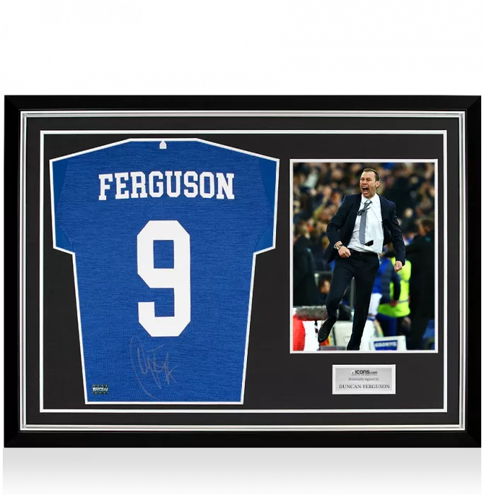 Duncan Ferguson Back Signed Everton Home Shirt In Hero Frame: Option 2