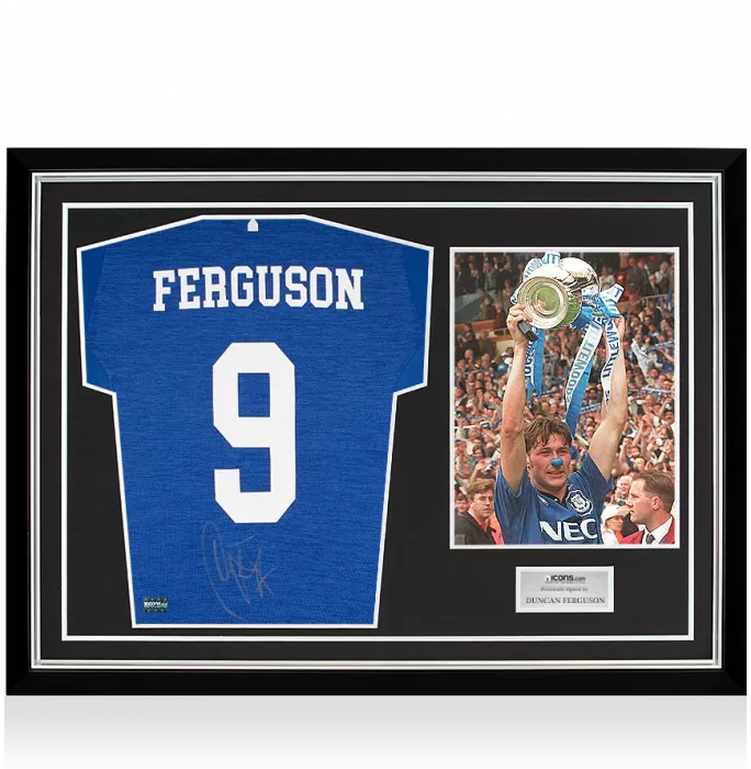 Duncan Ferguson Back Signed Everton Home Shirt In Hero Frame: Option 1